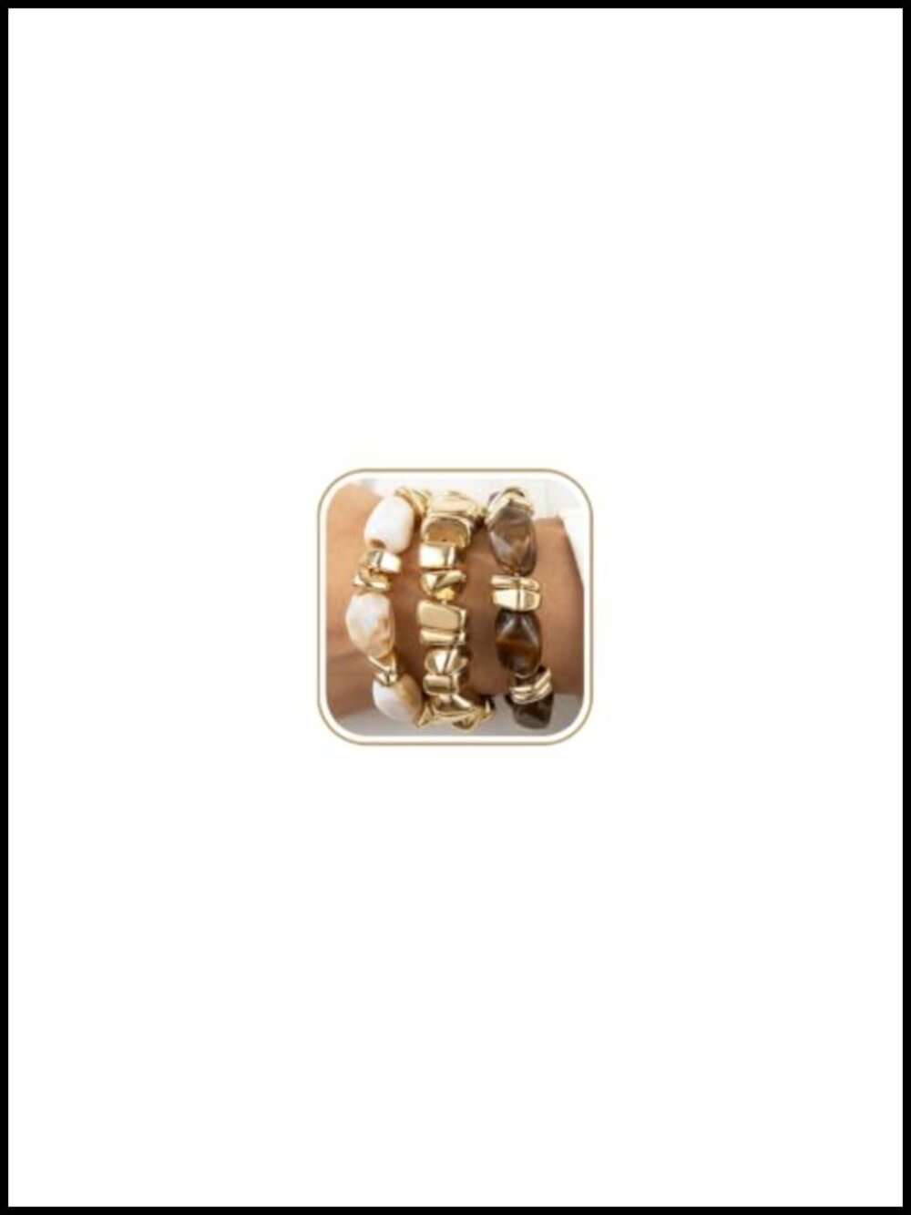 3Pc Vintage Chunky Stackable Stretch Boho Bracelet Set, Resin Stone Beads with